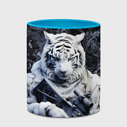 Кружка 3D Белый тигр солдат зима, цвет: 3D-белый + небесно-голубой — фото 2