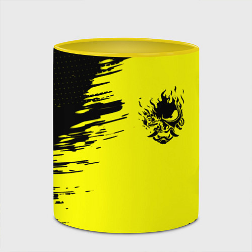 Кружка цветная Cyberpunk 2077 краски на чёрном / 3D-Белый + желтый – фото 2