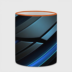 Кружка 3D Черная абстракция с синим неоновым ярким свечением, цвет: 3D-оранжевый кант — фото 2