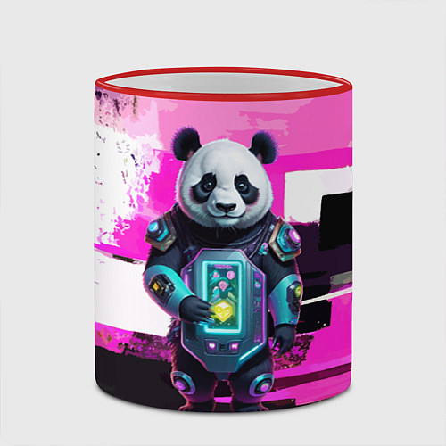 Кружка цветная Funny panda - cyberpunk / 3D-Красный кант – фото 2