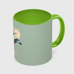 Кружка 3D Голуби воркуют на фоне сердца, цвет: 3D-белый + светло-зеленый