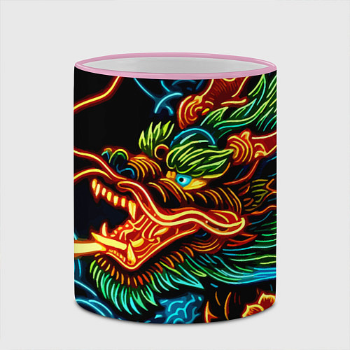 Кружка цветная Japanese neon dragon - irezumi / 3D-Розовый кант – фото 2