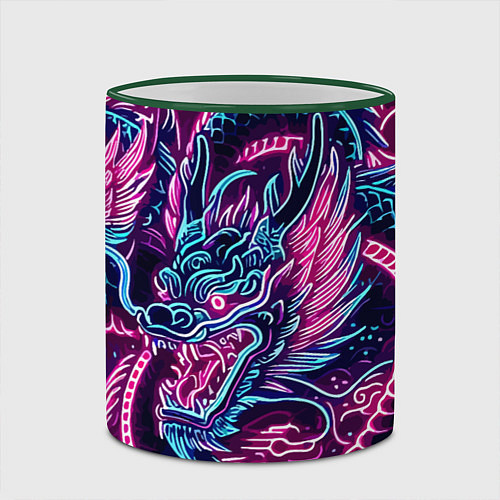 Кружка цветная Neon Japanese dragon - irezumi / 3D-Зеленый кант – фото 2