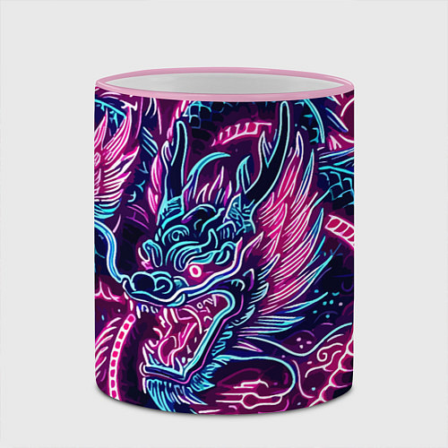 Кружка цветная Neon Japanese dragon - irezumi / 3D-Розовый кант – фото 2