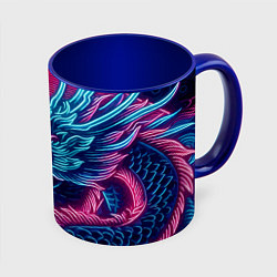 Кружка 3D Свирепый японский дракон - ирезуми, цвет: 3D-белый + синий