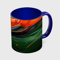 Кружка 3D Оранжевая и зеленый абстракция, цвет: 3D-белый + синий