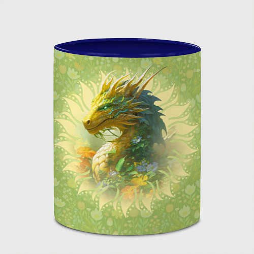 Кружка цветная Зеленый дракон на цветочной поляне / 3D-Белый + синий – фото 2