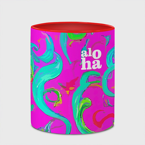 Кружка цветная Abstract floral pattern - aloha / 3D-Белый + красный – фото 2