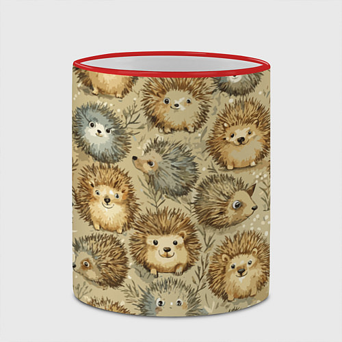 Кружка цветная Паттерн лесной ежик / 3D-Красный кант – фото 2