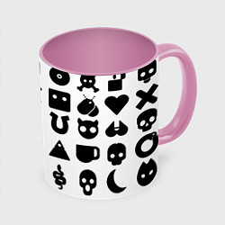 Кружка 3D Love death robots pattern white, цвет: 3D-белый + розовый