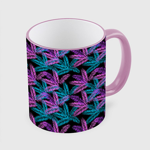 Кружка цветная Тропические пальмовые листья / 3D-Розовый кант – фото 1