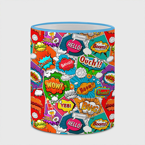 Кружка цветная Bang Boom Ouch pop art pattern / 3D-Небесно-голубой кант – фото 2