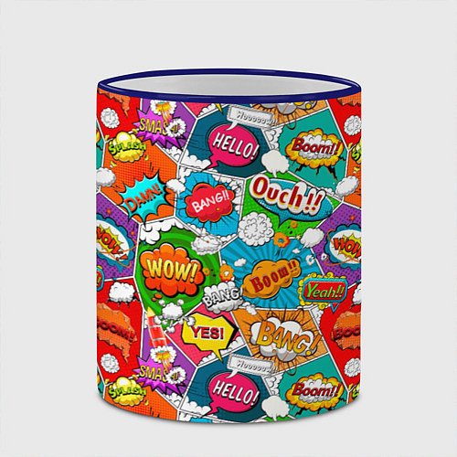 Кружка цветная Bang Boom Ouch pop art pattern / 3D-Синий кант – фото 2