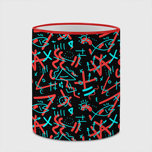 Кружка цветная Цветные геометрические каракули / 3D-Красный кант – фото 2