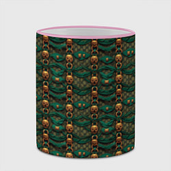 Кружка 3D Зеленая ткань с золотыми заклепками, цвет: 3D-розовый кант — фото 2
