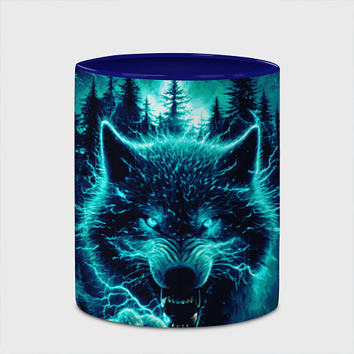 Кружка цветная Грозовой волк - волчья стая / 3D-Белый + синий – фото 2
