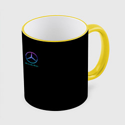 Кружка 3D Mercedes benz неон текстура, цвет: 3D-желтый кант