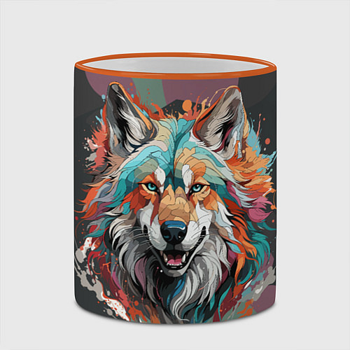 Кружка цветная Голова яркого волка / 3D-Оранжевый кант – фото 2