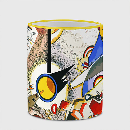 Кружка цветная Кандинский картина - шумная акварель / 3D-Желтый кант – фото 2