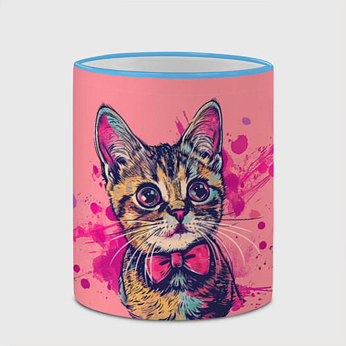 Кружка цветная Милый котенок с бабочкой / 3D-Небесно-голубой кант – фото 2