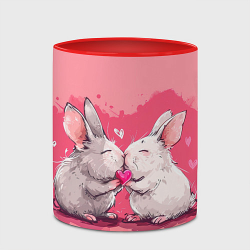 Кружка цветная Милые влюбленные кролики / 3D-Белый + красный – фото 2