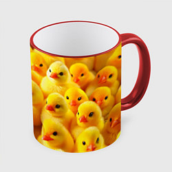 Кружка 3D С желтыми цыплятами, цвет: 3D-красный кант