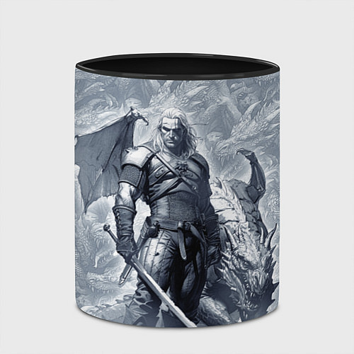 Кружка цветная The Witcher and dragon - hand drawn style / 3D-Белый + черный – фото 2