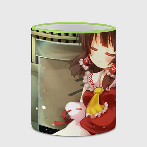 Кружка цветная Touhou Project Рейму sleep / 3D-Светло-зеленый кант – фото 2