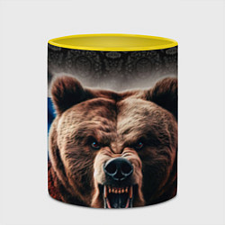 Кружка 3D Агрессивный медведь на фоне флага России, цвет: 3D-белый + желтый — фото 2