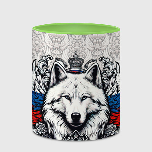 Кружка цветная Герб России и белый русский волк / 3D-Белый + светло-зеленый – фото 2