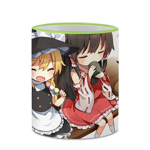 Кружка цветная Touhou Project Reimu and Marisa chibi / 3D-Светло-зеленый кант – фото 2