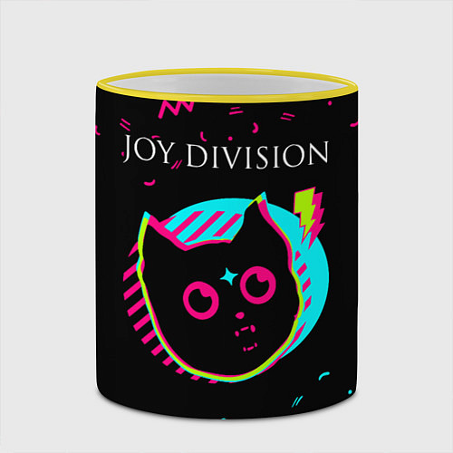 Кружка цветная Joy Division - rock star cat / 3D-Желтый кант – фото 2