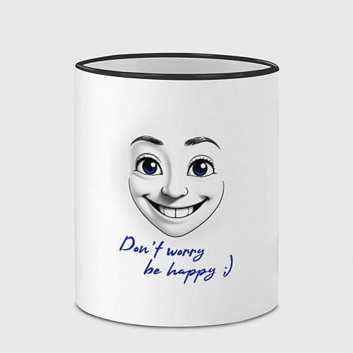 Кружка цветная Dont worry be happy / 3D-Черный кант – фото 2