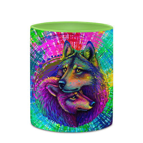 Кружка цветная Цветные волк с волчицей / 3D-Белый + светло-зеленый – фото 2