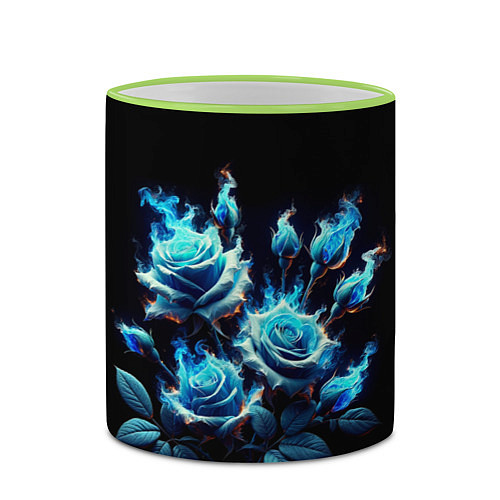 Кружка цветная Розы в голубом огне / 3D-Светло-зеленый кант – фото 2
