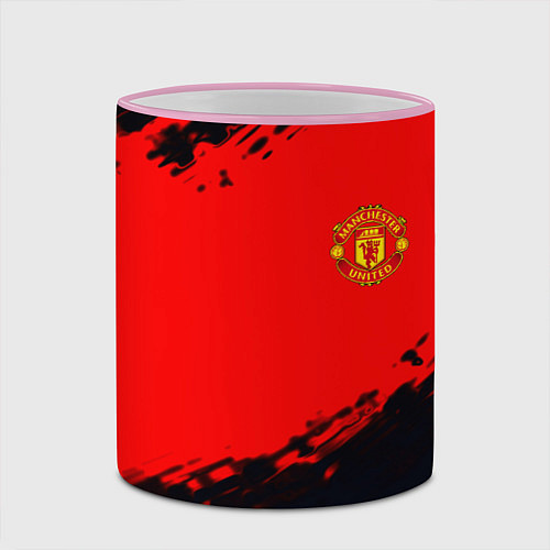 Кружка цветная Manchester United colors sport / 3D-Розовый кант – фото 2