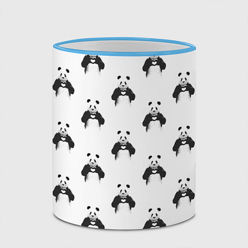 Кружка цветная Panda love - pattern / 3D-Небесно-голубой кант – фото 2