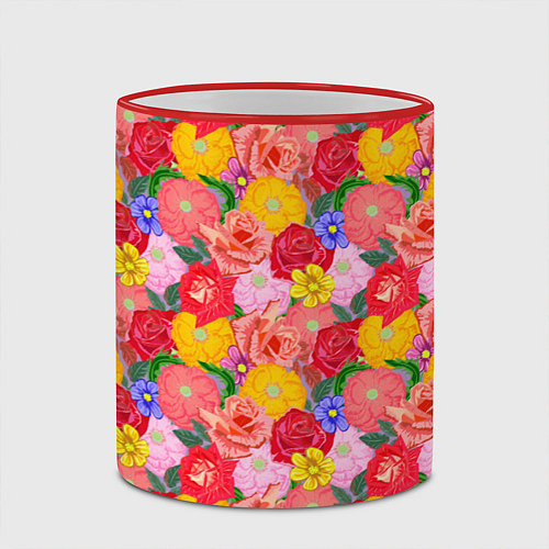 Кружка цветная Летний цветочный фон / 3D-Красный кант – фото 2