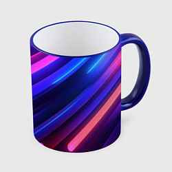 Кружка 3D Неоновые яркие абстрактные полосы, цвет: 3D-синий кант