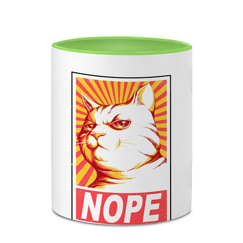 Кружка цветная Nope - cat / 3D-Белый + светло-зеленый – фото 2