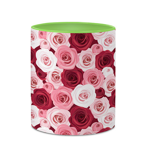 Кружка цветная Красные и розовые розы / 3D-Белый + светло-зеленый – фото 2