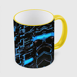 Кружка 3D Синие неоновые линии, цвет: 3D-желтый кант