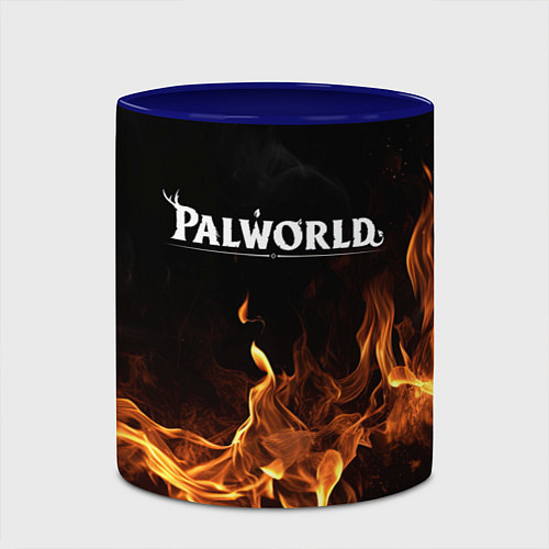 Кружка цветная Palworld логотип на черном фоне с огнем / 3D-Белый + синий – фото 2