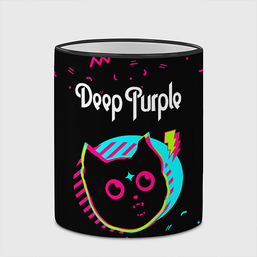 Кружка цветная Deep Purple - rock star cat / 3D-Черный кант – фото 2