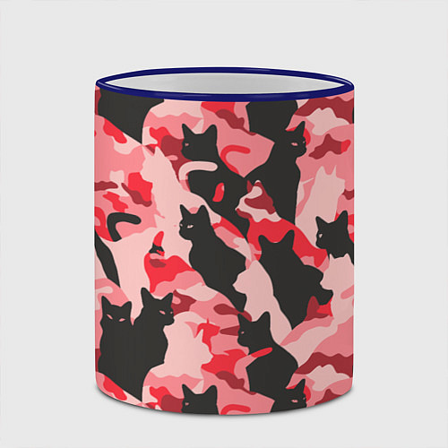 Кружка цветная Розовый камуфляж из котов / 3D-Синий кант – фото 2