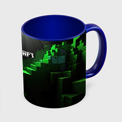 Кружка 3D Minecraft logo зеленые яркие плитки, цвет: 3D-белый + синий
