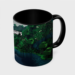 Кружка 3D Minecraft logo зеленые квадратные кубы, цвет: 3D-белый + черный