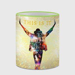 Кружка 3D Michael Jackson THIS IS IT - с салютами на золотом, цвет: 3D-светло-зеленый кант — фото 2