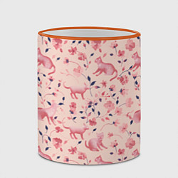 Кружка 3D Розовый паттерн с цветами и котиками, цвет: 3D-оранжевый кант — фото 2
