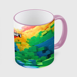 Кружка 3D Minecraft logo радужный мир, цвет: 3D-розовый кант